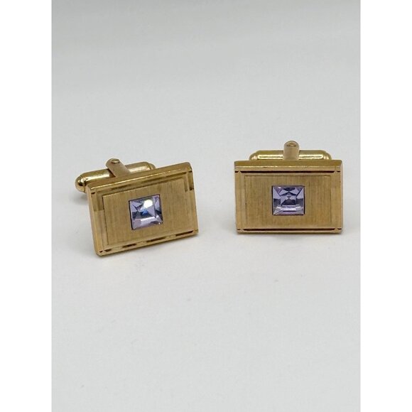 Soluda‎ Lavender Rhinestone Goldtone Cufflinks - Picture 1 of 5